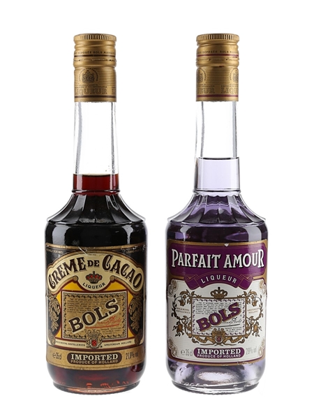 Bols Creme De Cacao & Parfait Amour Bottled 1980s 2 x 35cl