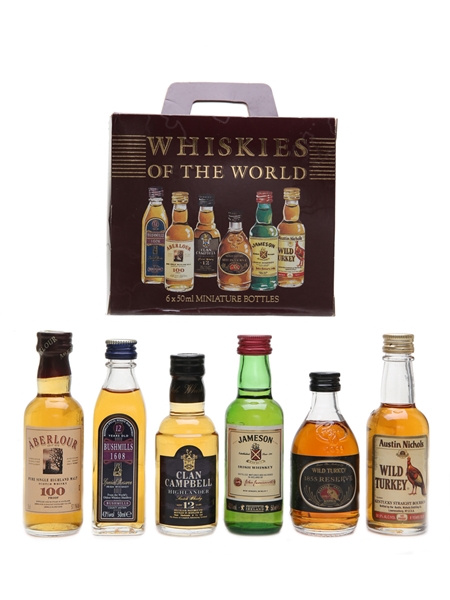 Whiskies Of The World Miniatures Includes Wild Turkey, Bushmills, Aberlour 6 x 5cl