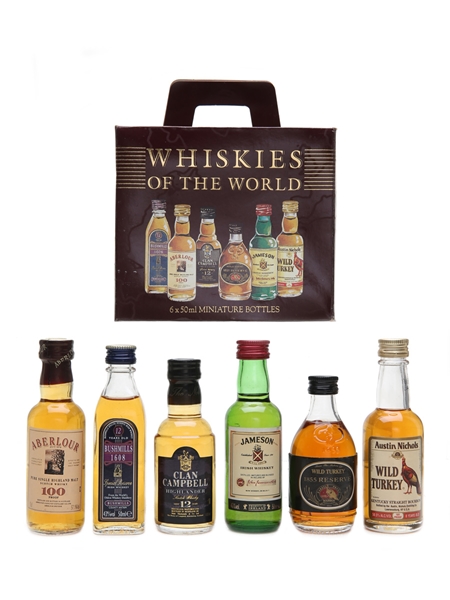 Whiskies Of The World Miniatures Includes Wild Turkey, Bushmills, Aberlour 6 x 5cl