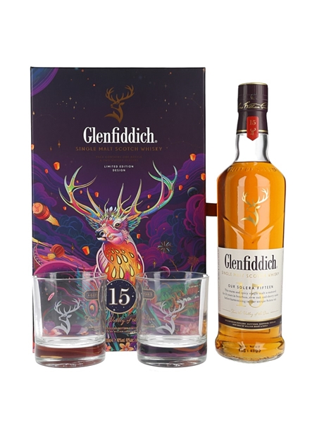 Glenfiddich 15 Year Old Solera Chinese New Year 2022 Glass Set 70cl / 40%