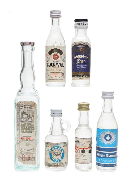 Assorted Spirits & Liqueurs Sambuca, Ouzo, Rum, Eau De Vie 10cl, 4 x 4cl, 2.5cl