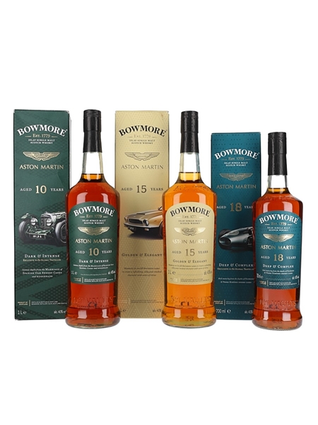 Bowmore 10, 15 & 18 Year Old Aston Martin 3 x 70cl-100cl