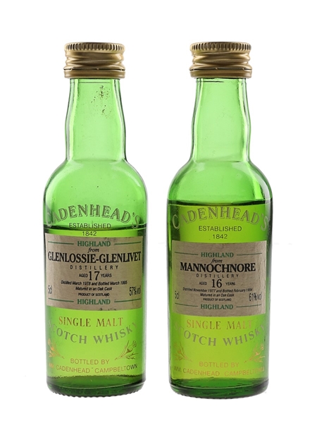 Glenlossie Glenlivet 1978 17 Year Old & Mannochnore 1977 16 Year Old Cadenhead's Bottled 1990s - Cadenhead's 2 x 5cl