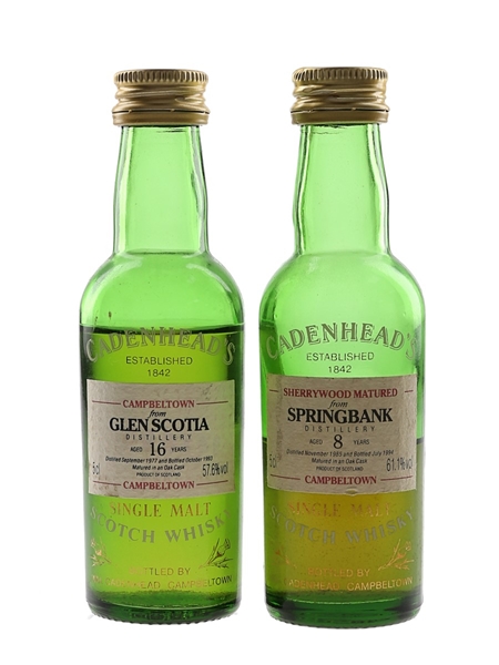 Glen Scotia 1977 16 Year Old & Springbank 1985 8 Year Old Bottled 1990s - Cadenhead's 2 x 5cl