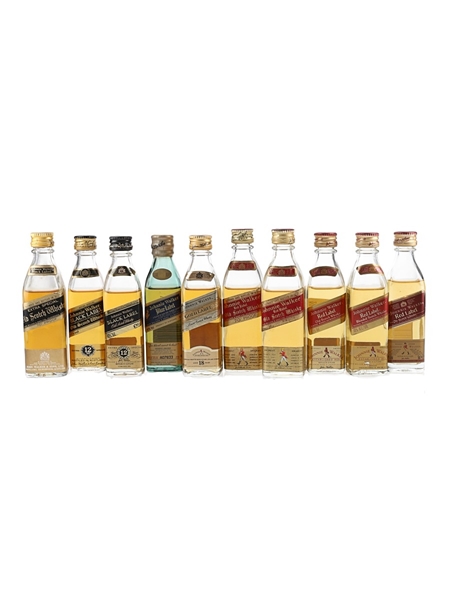 Johnnie Walker Blue Label, Black Label, Gold Label 18 Year Old & Red Label Bottled 1970s-1990s 10 x 5cl / 40%