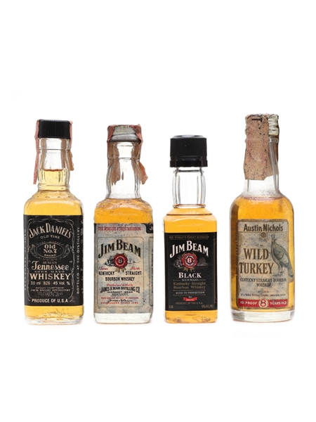 American Whiskey Miniatures Jack Daniel's, Jim Beam, Wild Turkey 4 x 5cl