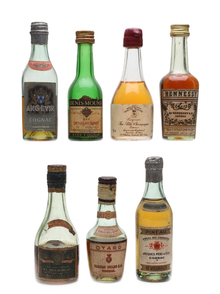 Cognac & Pineau Miniatures Hennessy, Mounie, Meukow, Otard 7 x 5cl