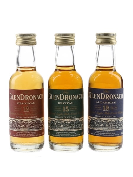 Glendronach 12 Year Old Original, 15 Year Old Revival & 18 Year Old Allardice  3 x 5cl / 43%