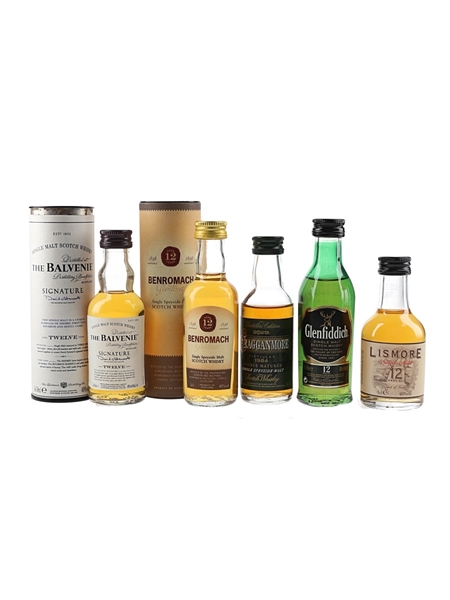 Benromach 12 Year Old, Balvenie Signature 12 Year Old, Cragganmore 1984, Glenfiddich 12 Year Old & Lismore 12 Year Old  5cl / 40%