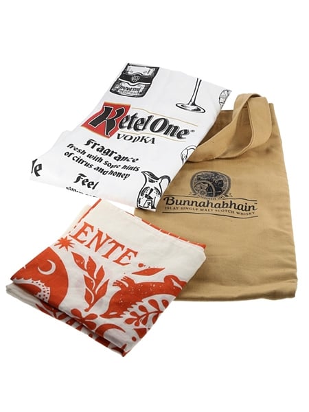 Assorted Spirits Textiles Bunnahabhain Bag, Eminente Rum & Ketel One Tea Towels 