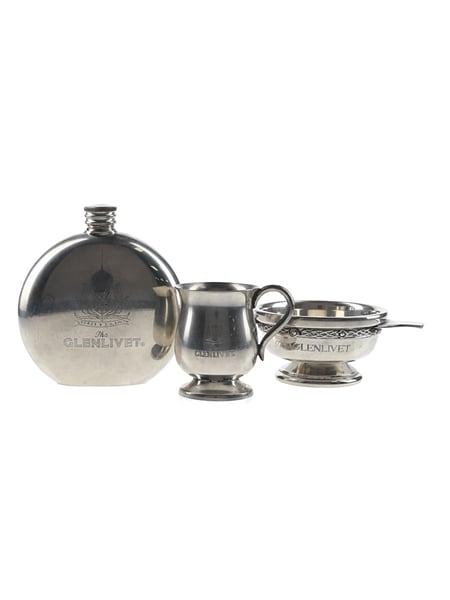 Glenlivet Hip Flask, Pewter Tankard & Quaich  