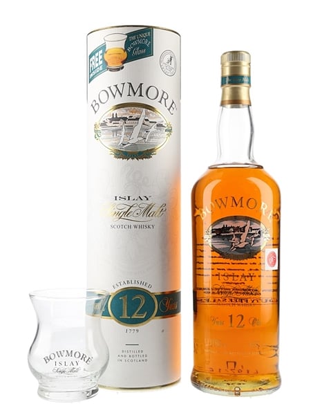 Bowmore 12 Year Old With Branded Glass Bottled 1990s 100cl / 43%