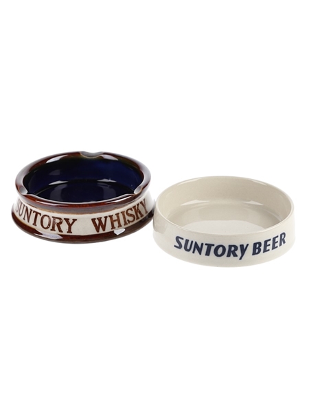 Suntory Ceramic Ashtrays  10.5cm & 9cm