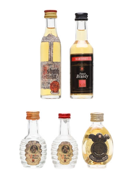 Brandy & Eau De Vie Miniatures Asbach, Bardinet, Vecchia Romagna, Poire William 2 x 2cl, 3cl, 4cl, 5cl