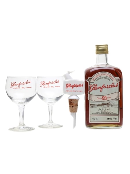 Glenfarclas 21 Year Old With Glasses Bottled 1980s 75cl / 40%