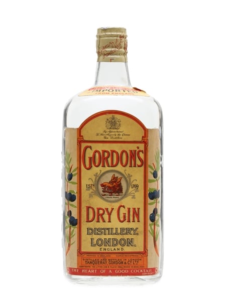 Gordon's Dry Gin Spring Cap Bottled 1960s - NAAFI Stores 75cl