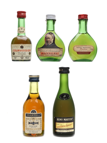 Cognac & Armagnac Miniatures Courvoisier, Martell, Remy Martin, Janneau 5 x 3cl - 5cl / 40%