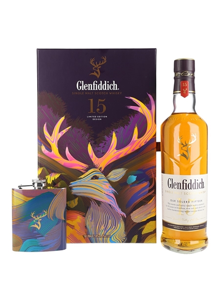 Glenfiddich 15 Year Old Solera Limited Edition Design - Hip Flask Set 70cl / 40%