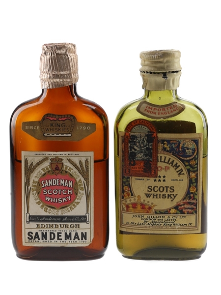 King William IV VOP & Sandeman Bottled 1930s-1940s 2 x 4.7cl-5cl