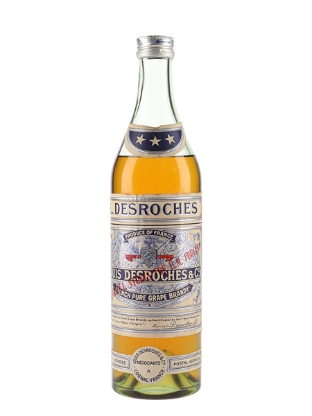 Louis Desroches 3 Star French Brandy Bottled 1970s - Naafi Stores 68cl / 37.5%