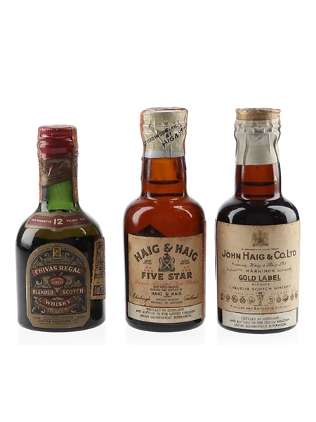 Chivas Regal 12 Year Old, Haig & Haig Five Star & Gold Label Bottled 1940s-1950s - US & Belgium Import 3 x 4.7cl