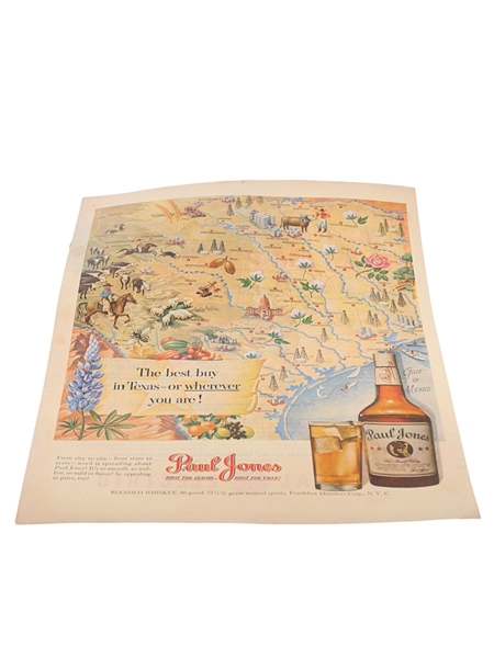 Paul Jones Fine Blended Whiskey Advertising Print 1950s - The Best Buy In Texas - Or Wherever You Are! 35cm x 26cm