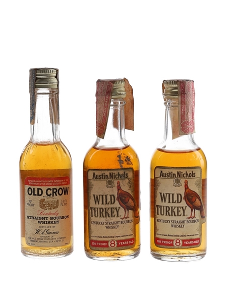 Assorted Kentucky Straight Bourbon Old Crow & Wild Turkey 101 Proof  8 Year Old 3 x 5cl