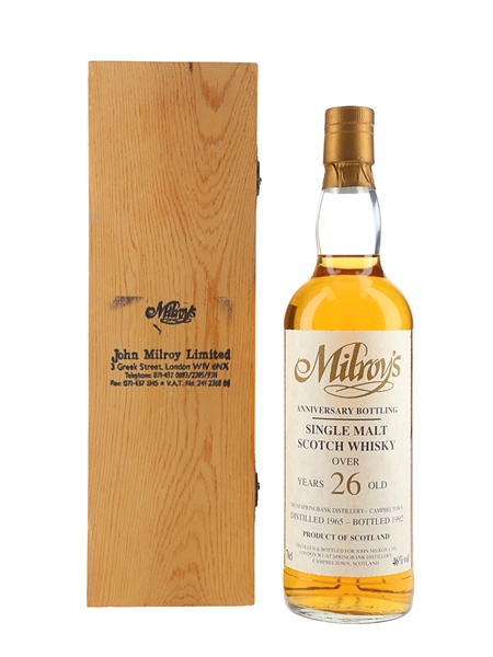 Springbank 1965 26 Year Old Bottled 1992 - Milroy's Of Soho 70cl / 46%