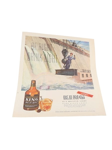 Brown Forman 'King' Black Label Advertisement Print 1945 - Be Right - Drink Light 20cm x 28cm