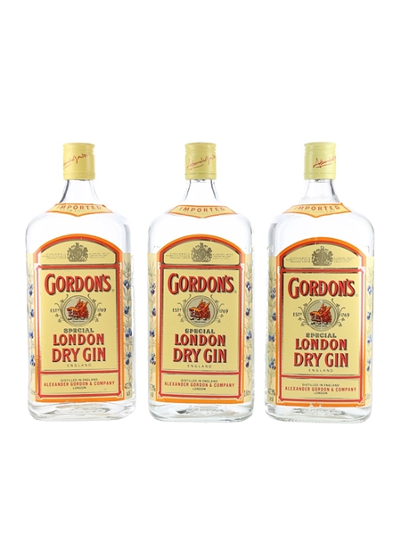 Gordon's Special London Dry Gin Bottled 1990s 3 x 100cl / 47.3%