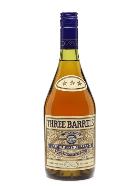 Three Barrels Rare Old French Brandy Bottled 1970s 68cl / 40%