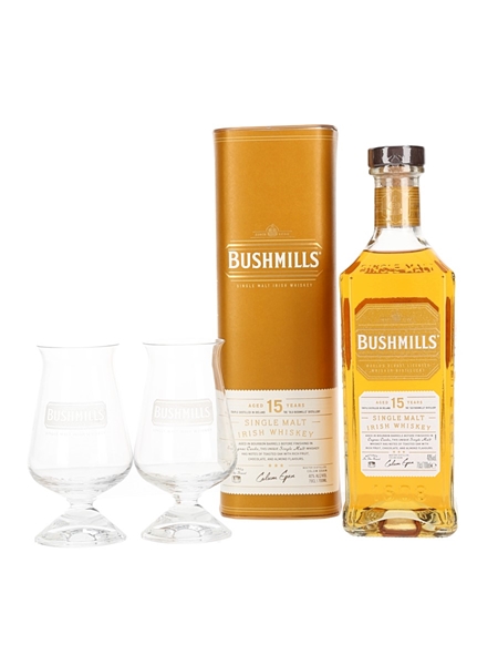 Bushmills 15 Year Old & Glasses Set  70cl / 40%