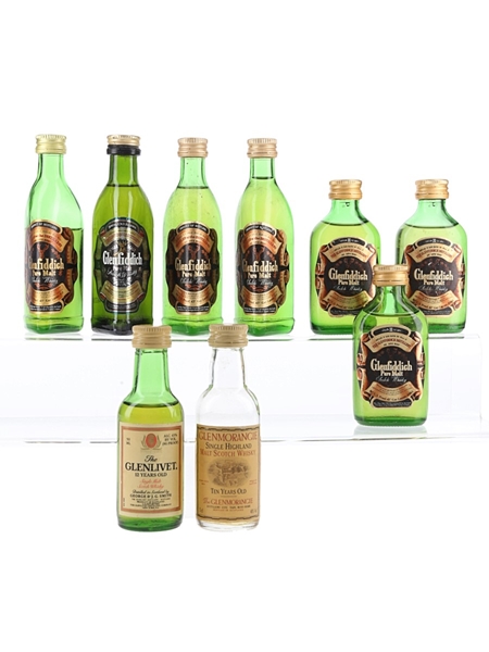 Assorted Highland & Speyside Single Malt Scotch Whisky Glenfiddich, Glenmorangie & Glenlivet 9 x 5cl