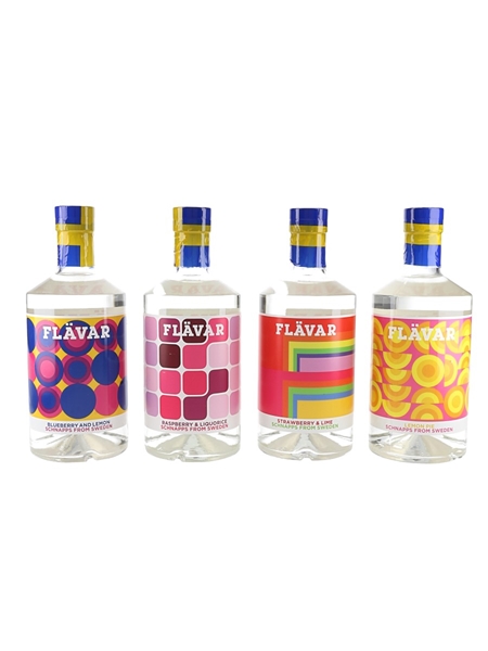 Flavar Schnapps Blueberry & Lemon, Lemon Pie, Strawberry & Lime and Raspberry & Liquorice 4 x 70cl / 25%