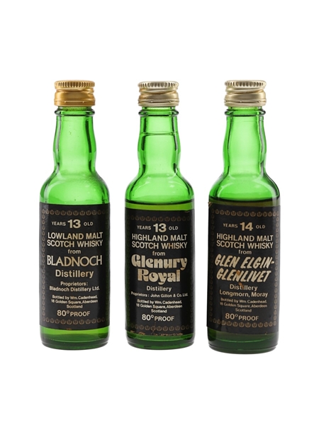 Bladnoch 13 Year Old, Glenury Royal 13 Year Old & Glen Elgin 14 Year Old Bottled 1970s - Cadenhead's 3 x 5cl / 46%
