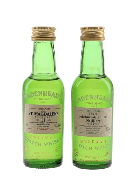 St Magdalene 11 Year Old & Coleburn Glenlivet 17 Year Old Bottled 1990s - Cadenhead's 2 x 5cl