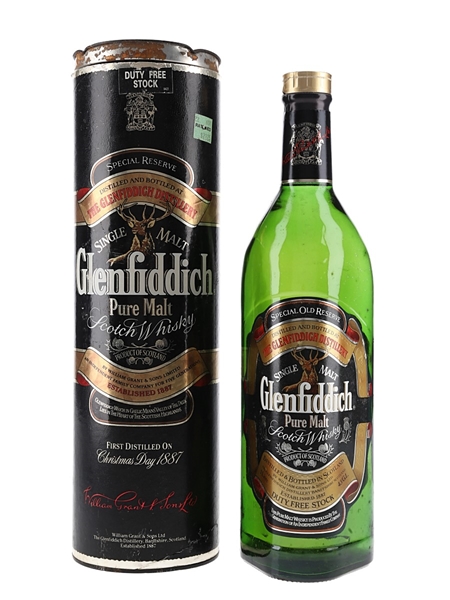 Glenfiddich Special Old Reserve Pure Malt Bottled 1980s - First Distilled On Christmas Day 1887 - Duty Free 100cl / 40%