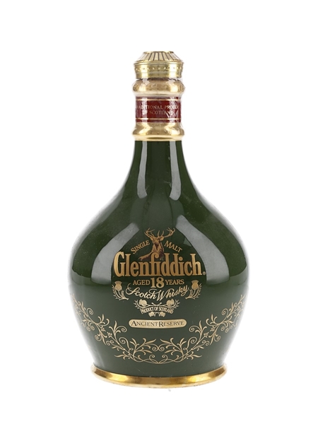Glenfiddich 18 Year Old Ancient Reserve Bottled 1990s - Green Ceramic Decanter 70cl / 43%