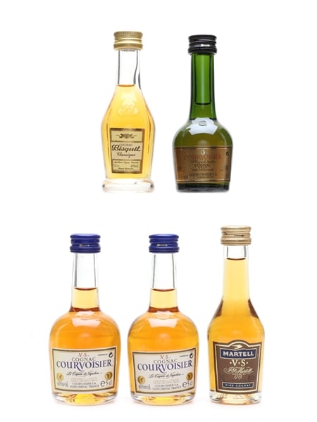 Cognac Miniatures Courvoisier, Martell, Bisquit 3 x 3cl, 2 x 5cl / 40%