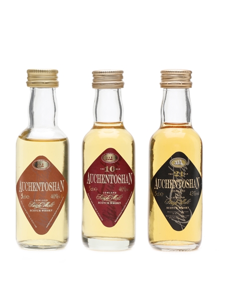 Auchentoshan NAS, 10 Year Old & 21 Year Old Bottled 1990s 3 x 5cl