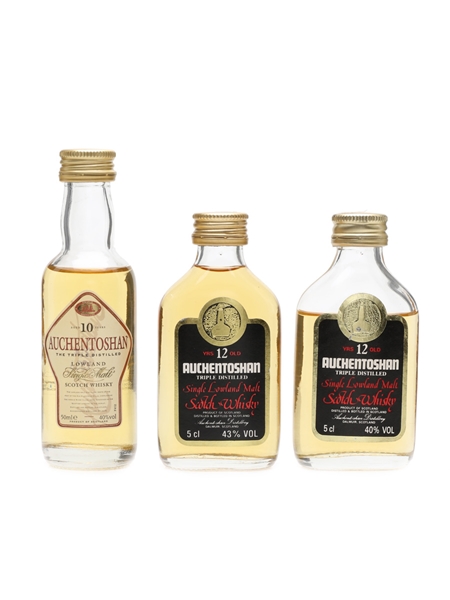 Auchentoshan 10 Year Old & 12 Year Old Bottled 1980s 3 x 5cl