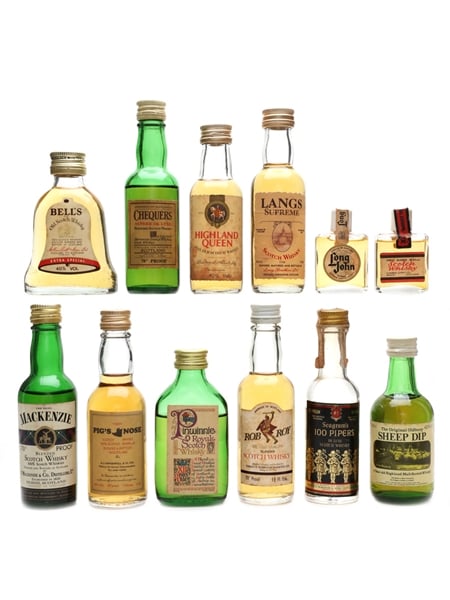 Assorted Blended Scotch Whisky Sheep Dip, Bell's, Mackenzie, Seagram's 12 x 1cl - 5cl