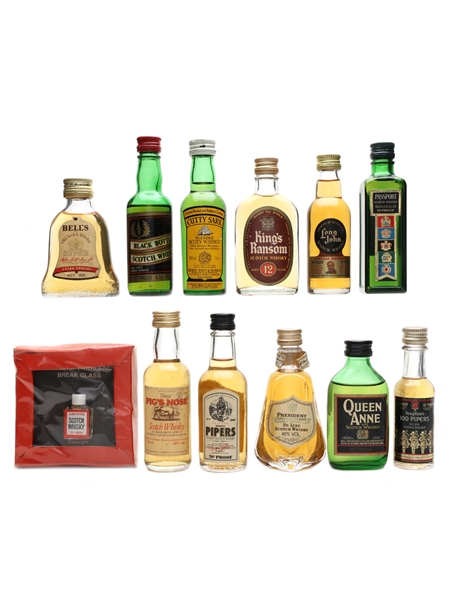 Assorted Blended Scotch Whisky Long John, Cutty Sark, Black Bottle, Bell's 12 x 1cl - 5cl