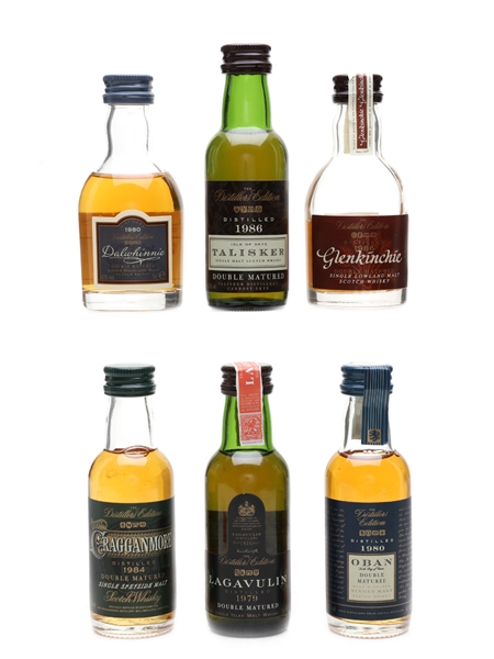 Distillers Edition First Release Miniatures Selection Dalwhinnie, Talisker, Glenkinchie, Cragganmore, Lagavulin, Oban 6 x 5cl