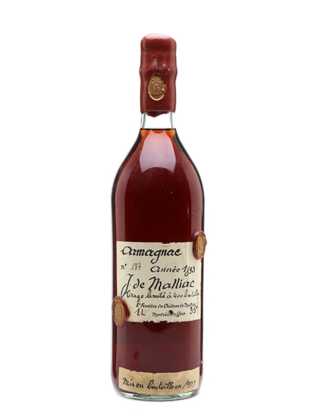 J De Malliac 1893 Armagnac Bottled 1977 100cl / 35%