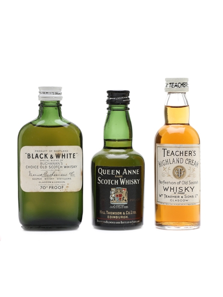 Teacher's, Black & White, Queen Anne Bottled 1960s 3 x 5cl / 40%