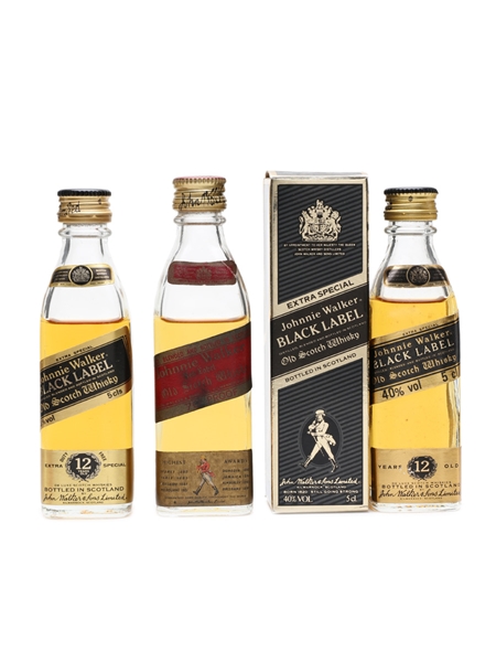 Johnnie Walker Red & Black Label Bottled 1970s & 1980s 3 x 5cl