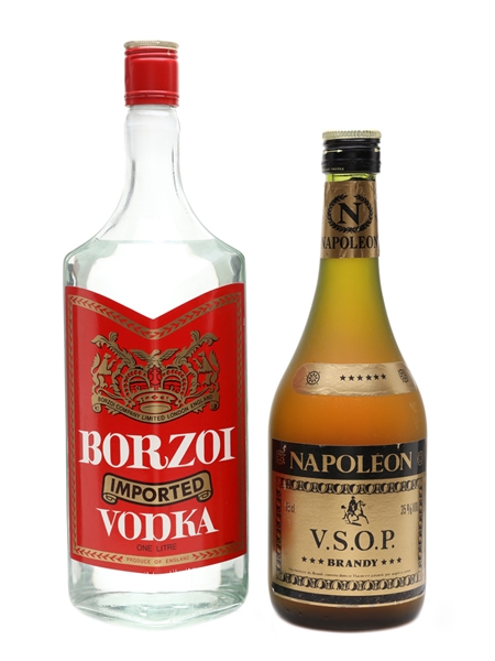 Borzoi Vodka & Napoleon VSOP Bottled 1970s 100cl & 75cl