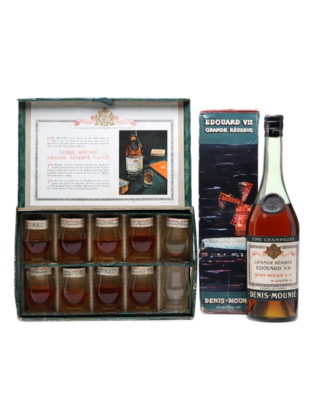 Denis Mounie Cognac Bottle & Sample Glasses Bottled 1950s 8x5cl & 75cl