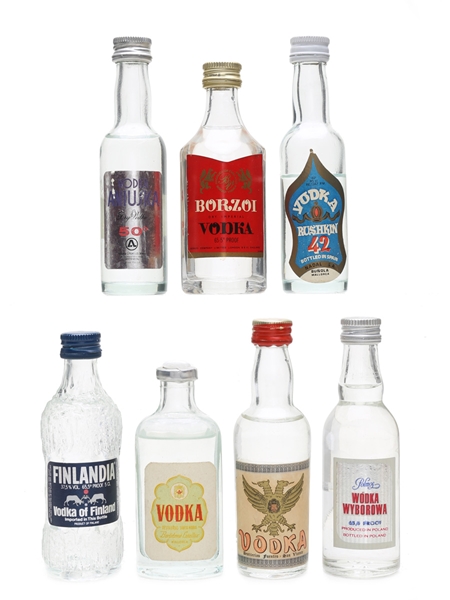 Vodkas Of The World Aniusk, Borzoi, Finnland, Wyborowa, Rushkin 7 x 5cl